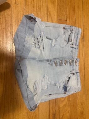 Light Blue Distressed High-Waist Women's Denim Shorts